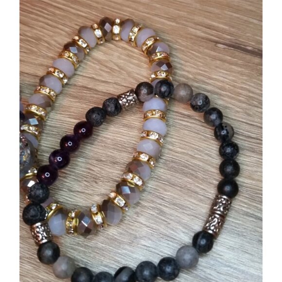 Bundle lot 3 crystal and stone stackable layering bracelets boho rainbow druzy - Picture 3 of 5